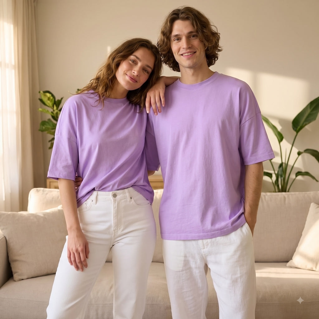Plain Drop-shoulder T-Shirt | Lavender