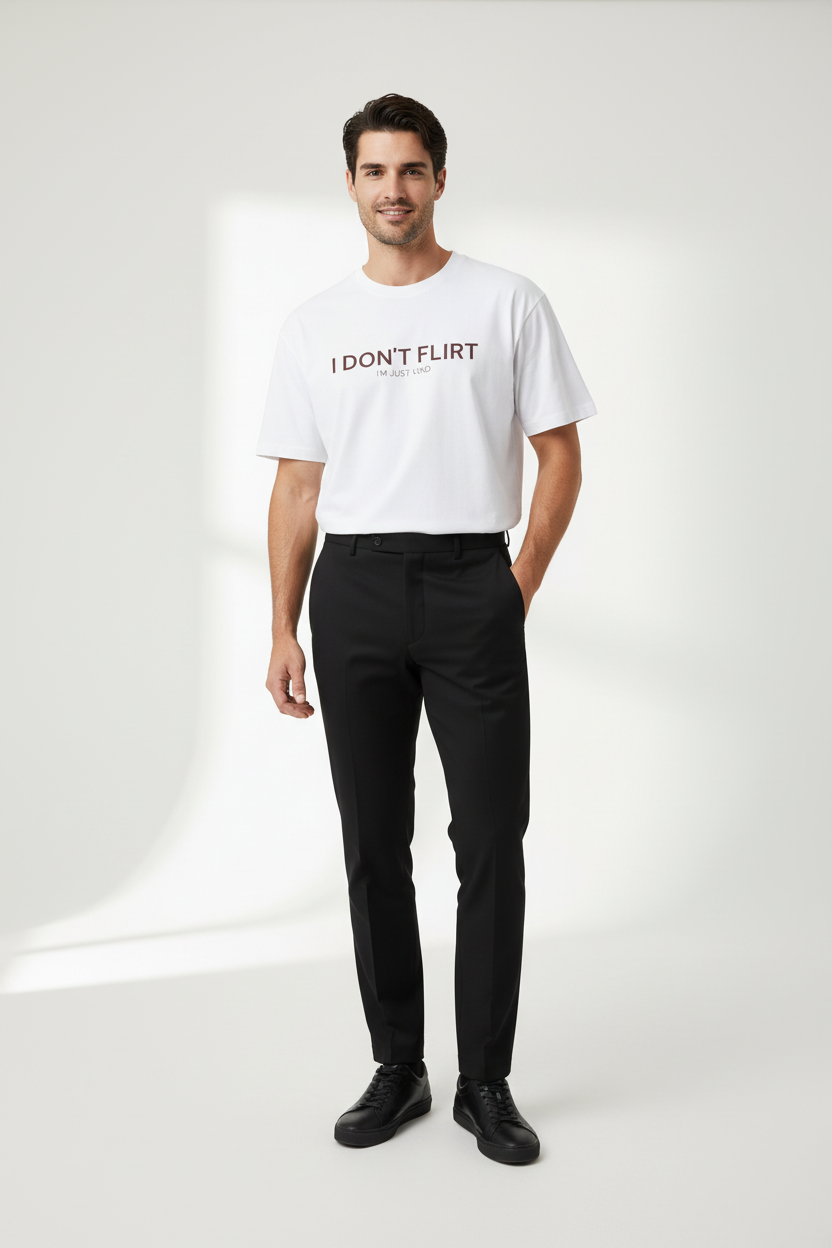 Minimalist Drop-shoulder T-Shirt -'DONT FLIRT' Chest Print