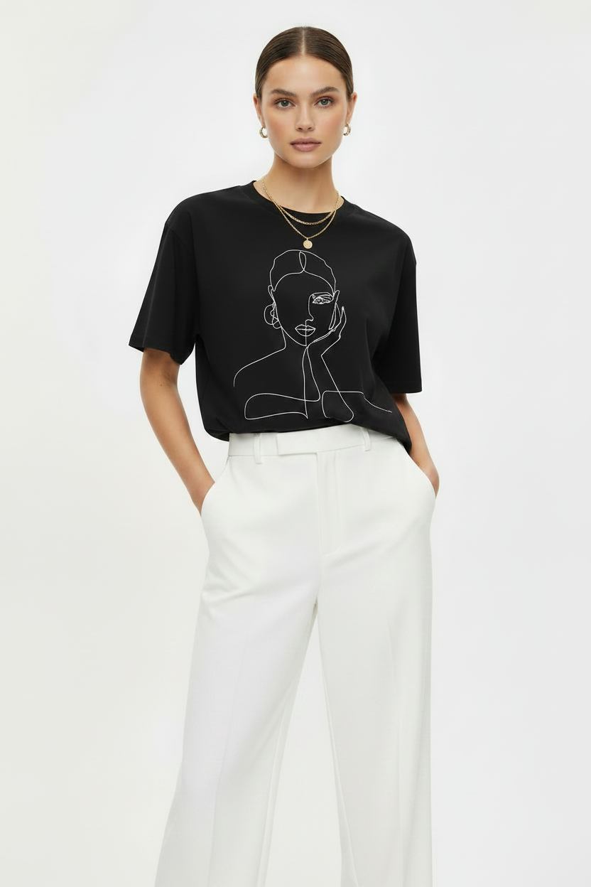 Expression Oversized Line Art Face Tees