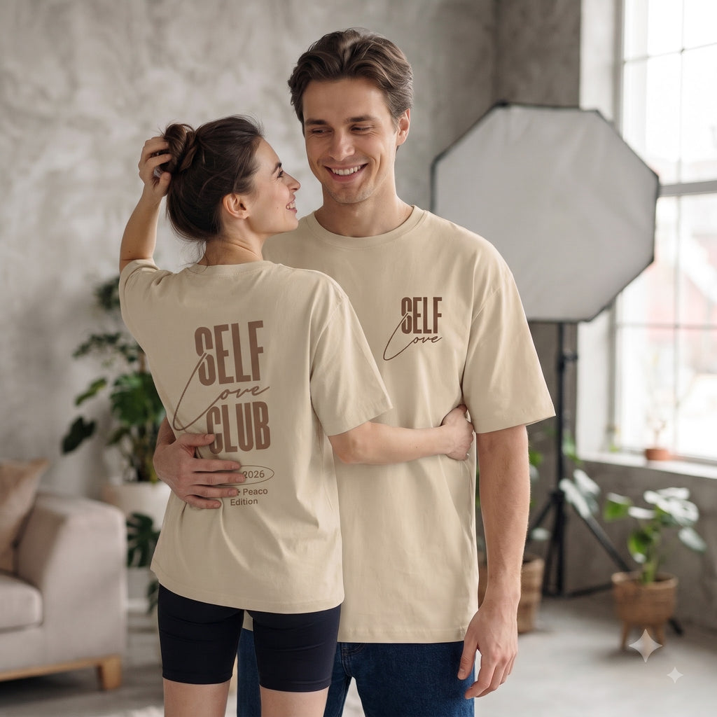 Minimalist Drop-shoulder T-Shirt - Self Love Club Both Side Print