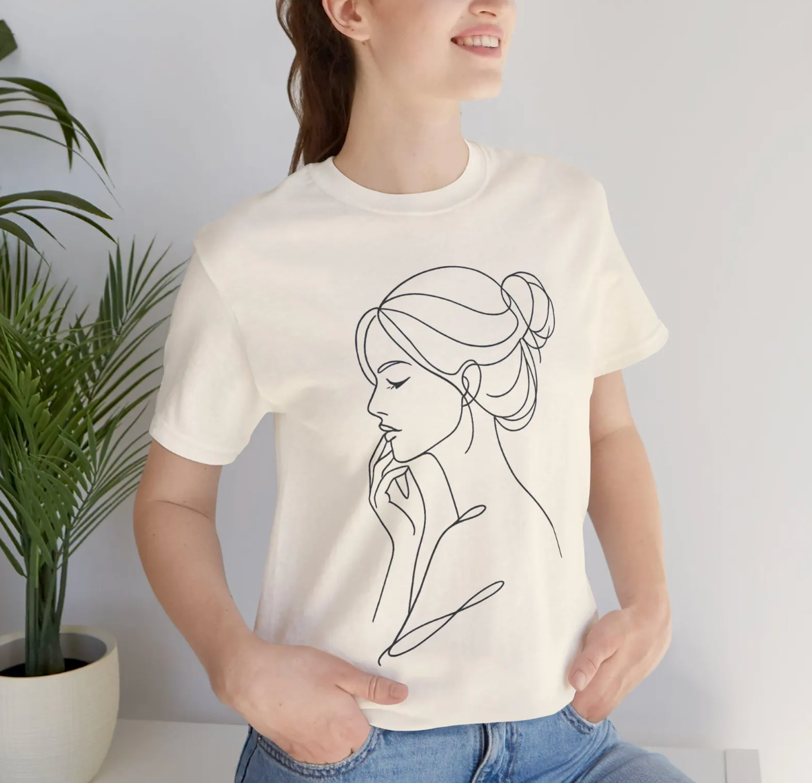 Expression Line Art Calm Face Tees