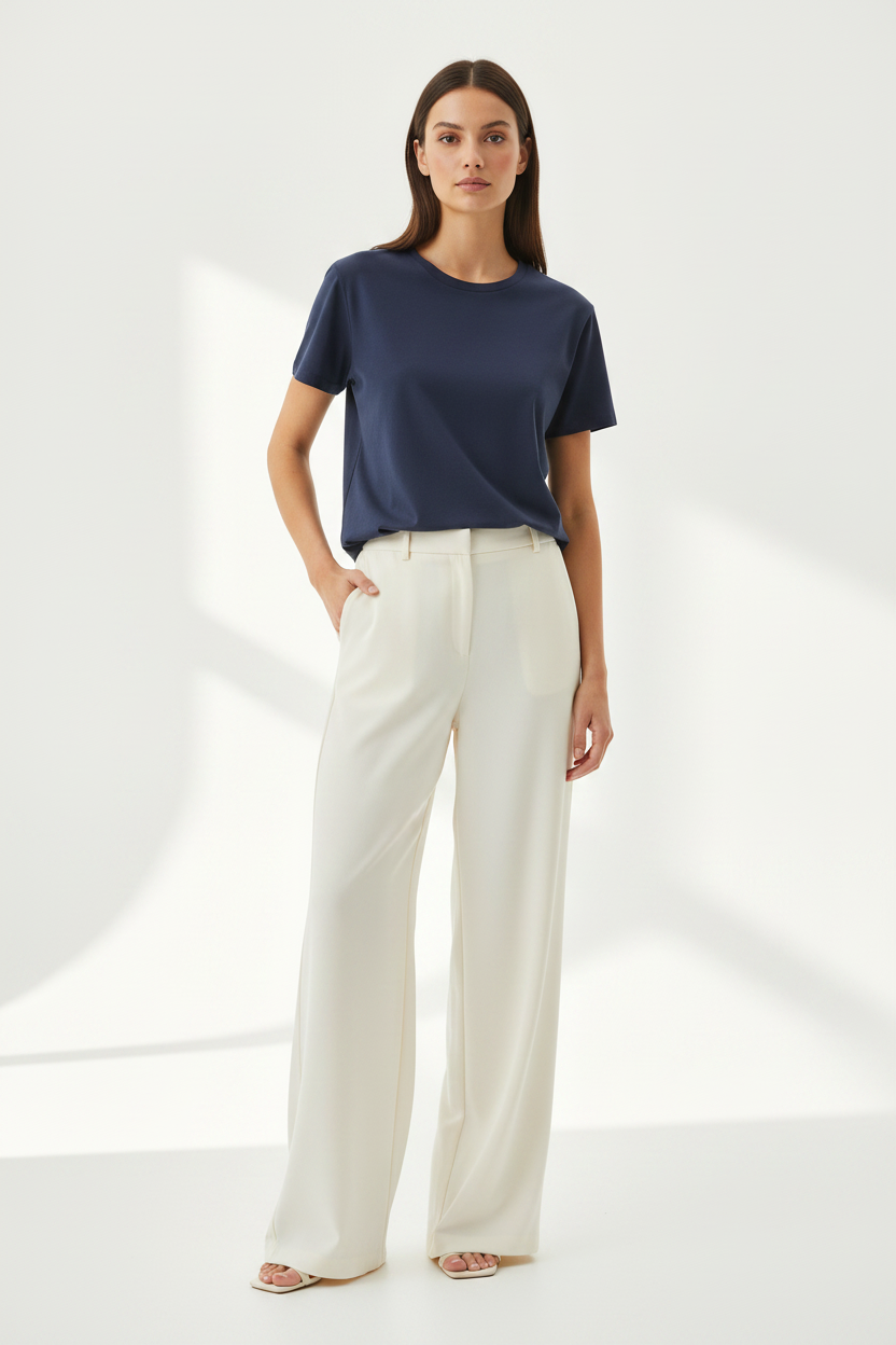 Minimalist Plain Cotton Tee | Navy Blue