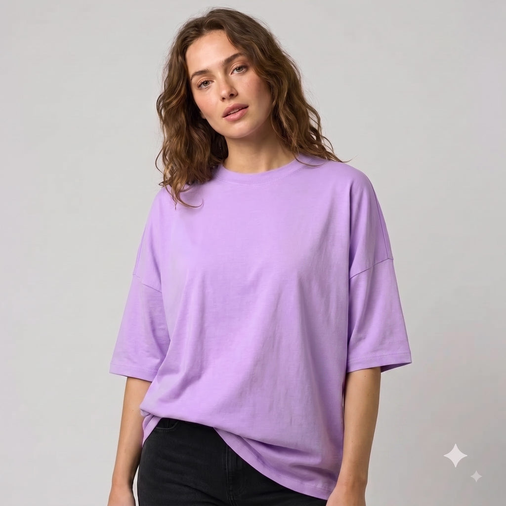 Plain Drop-shoulder T-Shirt | Lavender