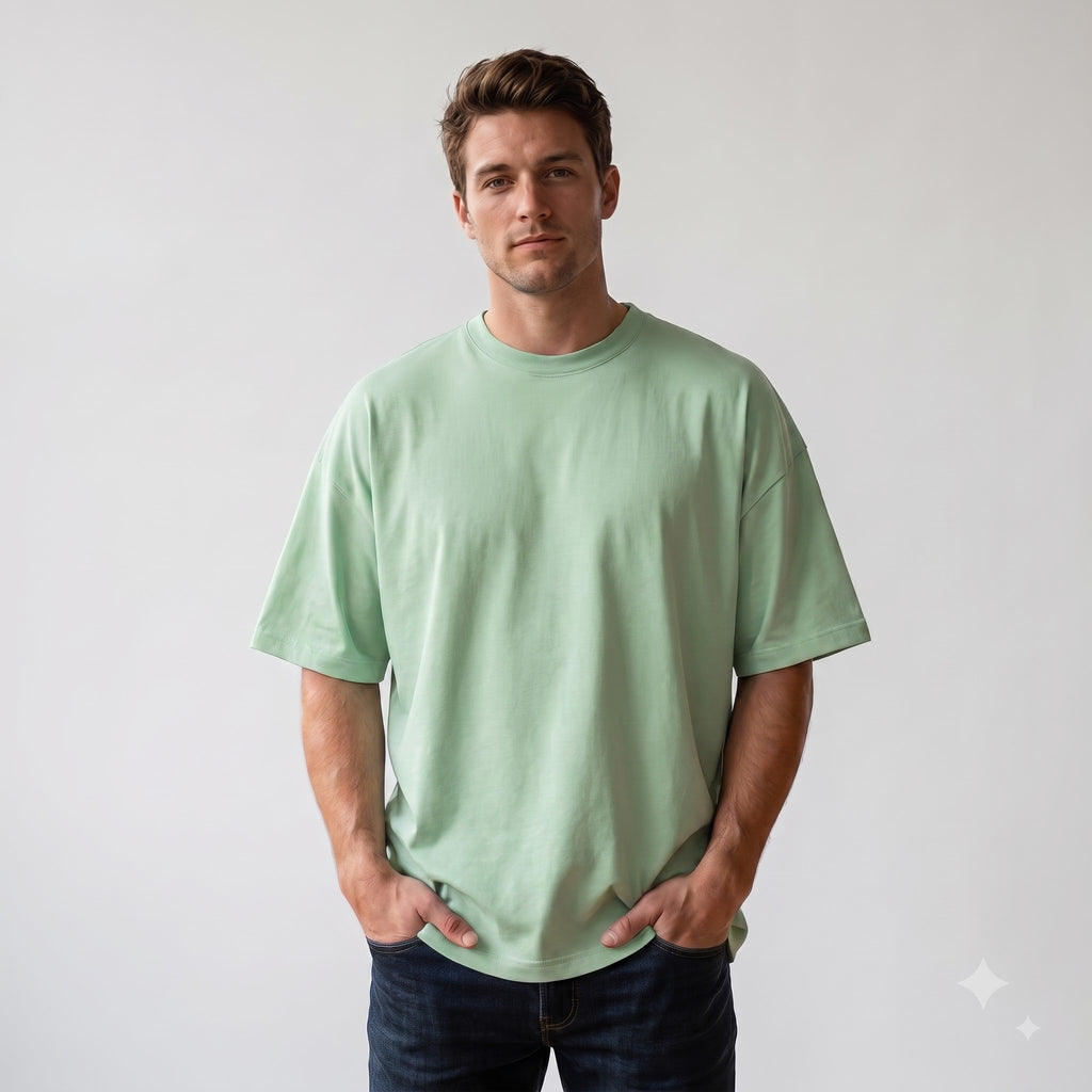 Plain Drop-shoulder T-Shirt | Sage Green